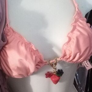Agent Provocateur Coral Pink Ruffle Swimsuit Bra Top with Fruit Charm